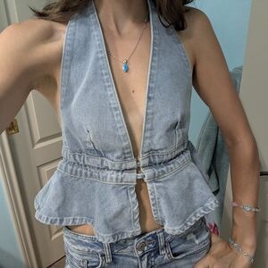 Light Blue Denim Halter Top